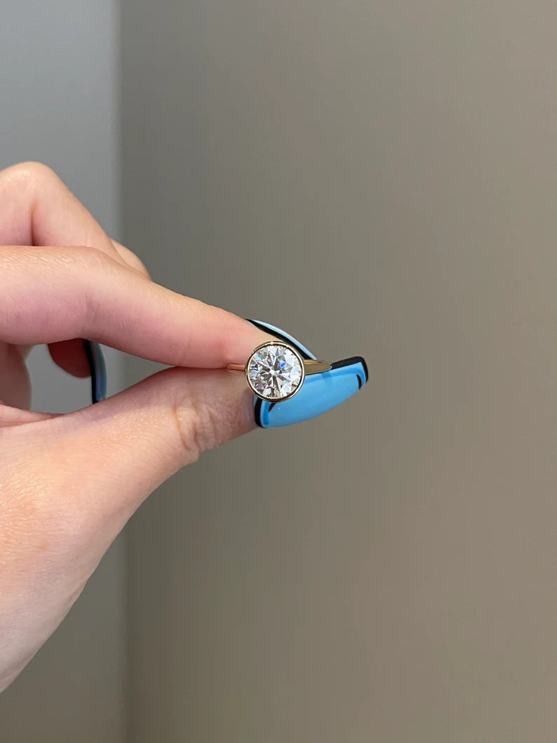 Engagement Ring - 2.5 Carat Brilliant Round Moissanite Bezel Cathedral Solitaire
