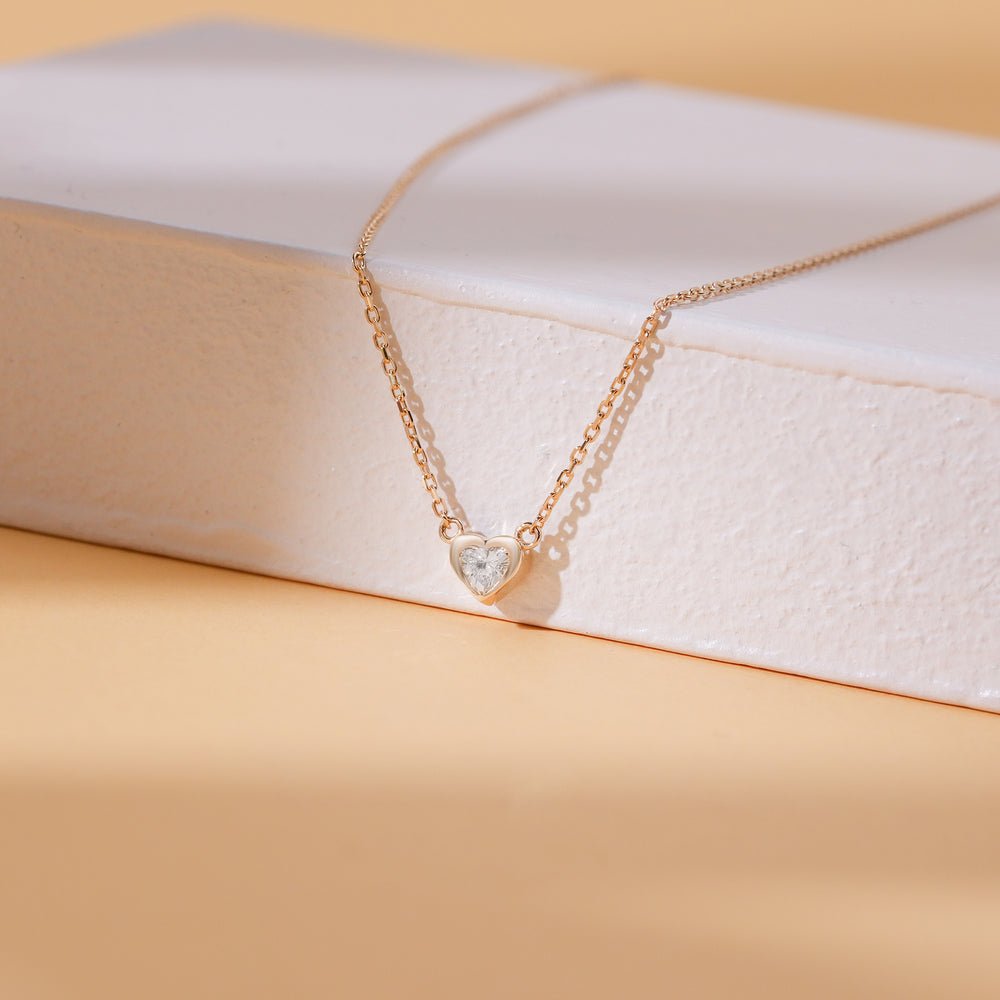 Solid Gold Solitaire Diamond Heart Necklace (877A13)