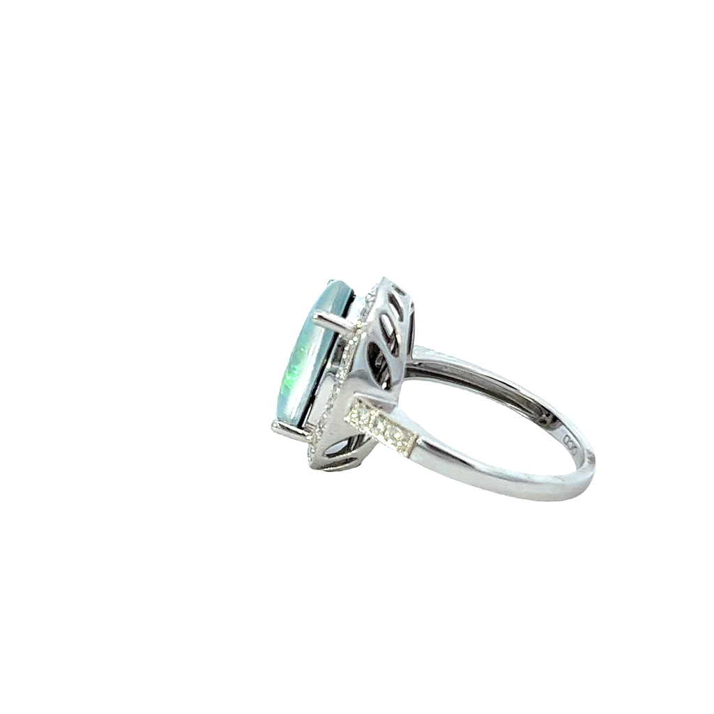 Solid Gold Opal And Diamond Ring (6B1BC0)