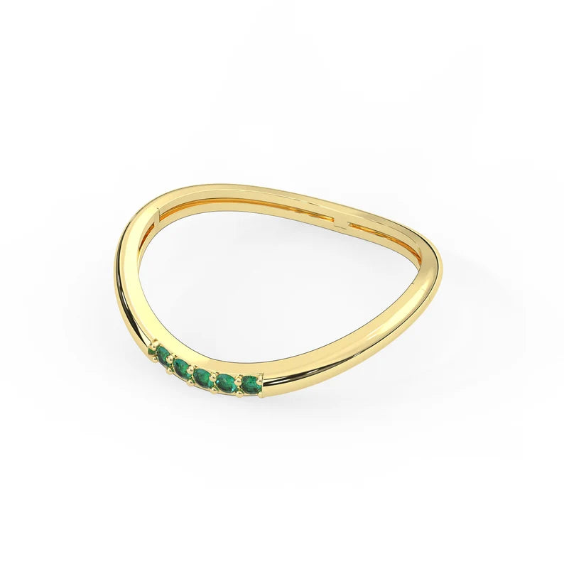 Solid Gold Curved Emerald Ring