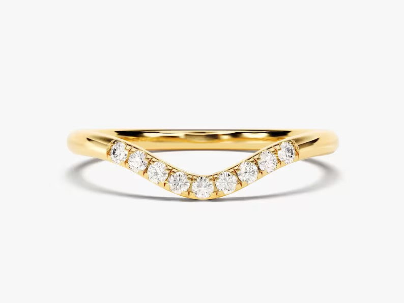 Solid Gold Curved Wedding Ring | Nine-Stone Diamond Wedding Band for Women