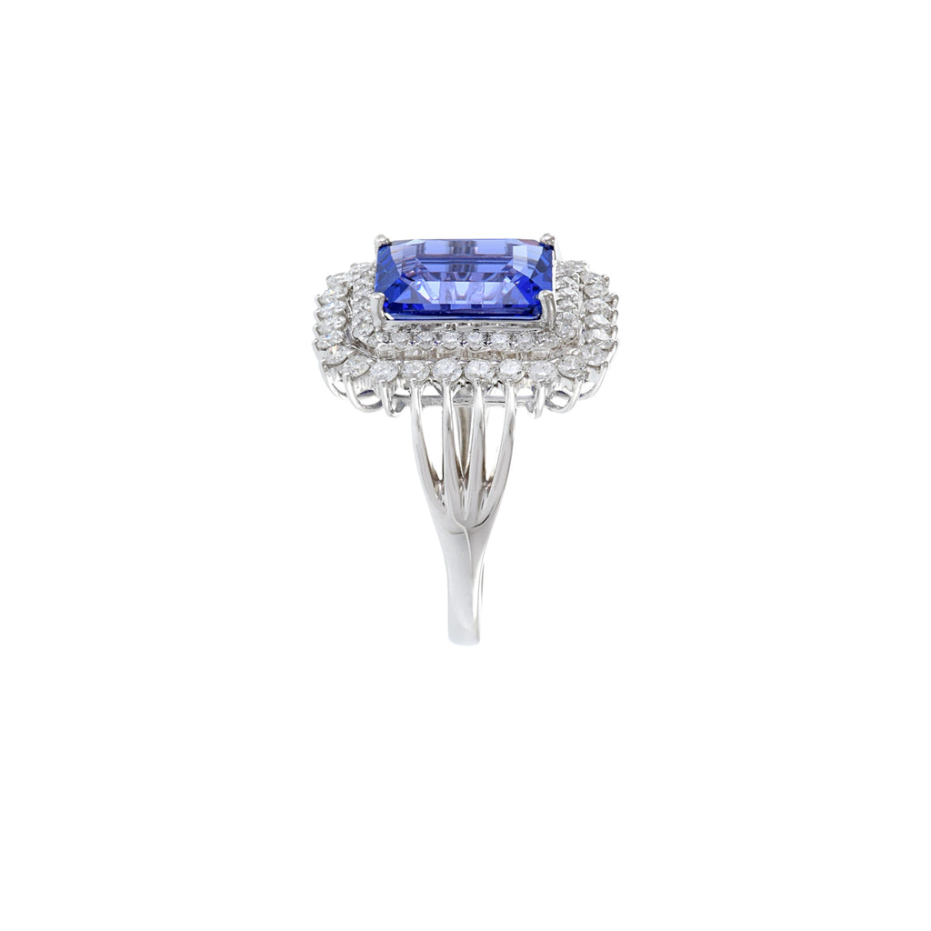 Solid Gold Emerald Cut Tanzanite And Diamond Ring