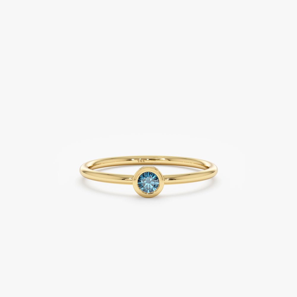 18K Solid Gold Natural Blue Diamond Bezel Ring