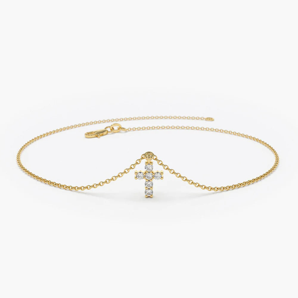Solid Gold Lab-Grown Diamond Cross Charm Bracelet