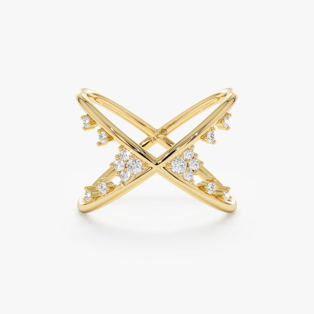 Solid Gold Crossover Diamond Cluster Ring (69DB06)