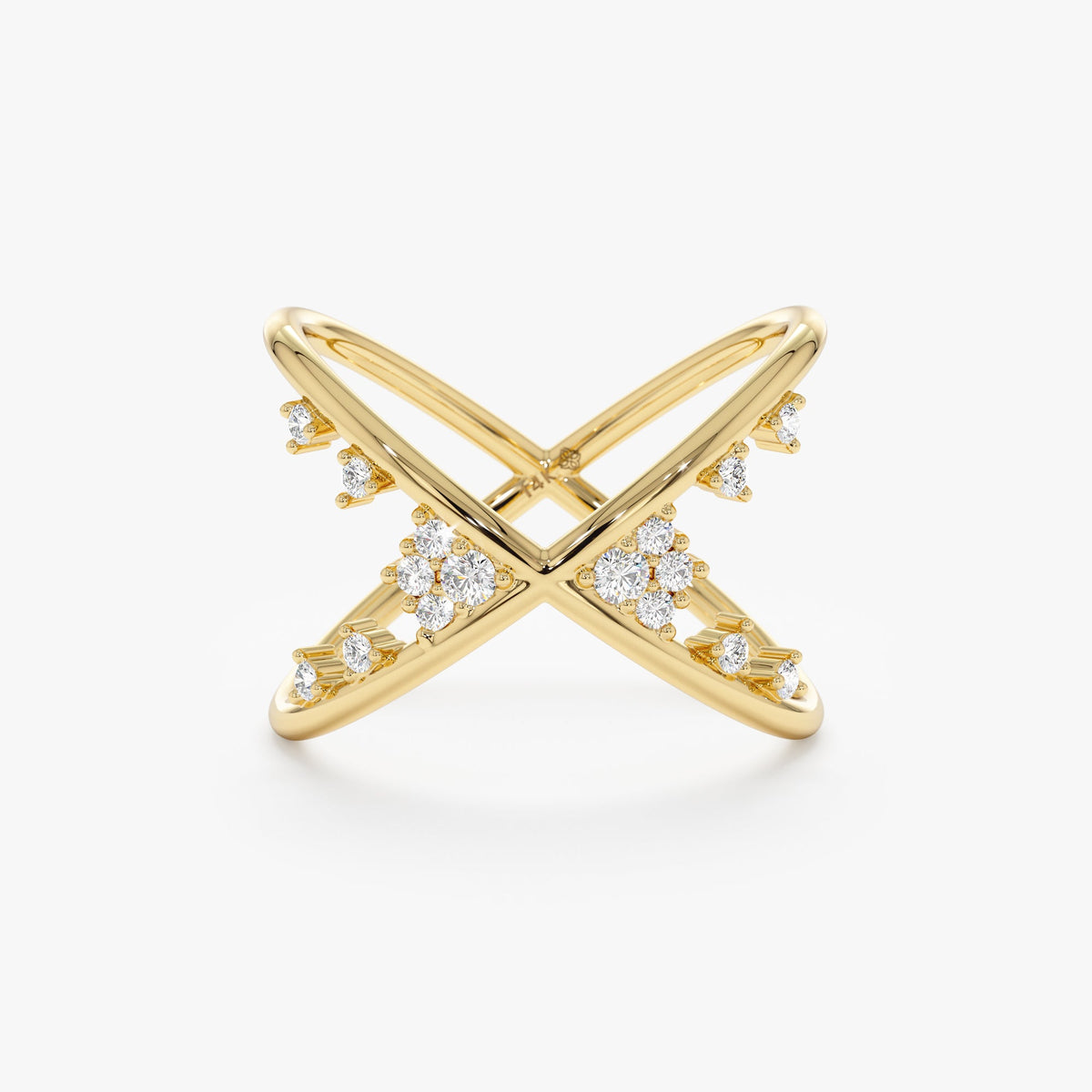 Solid Gold Crossover Diamond Cluster Ring (69DB06)