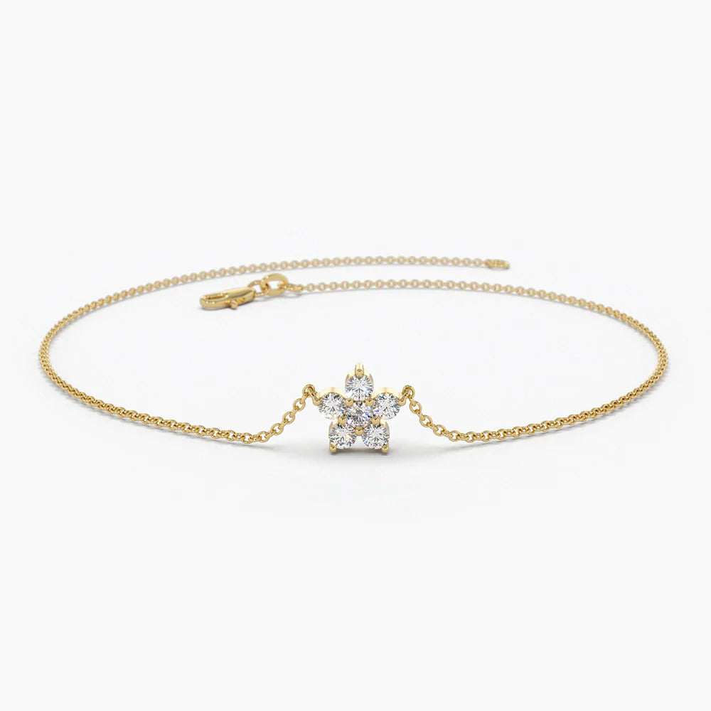 Solid Gold Diamond Flower Charm Bracelet