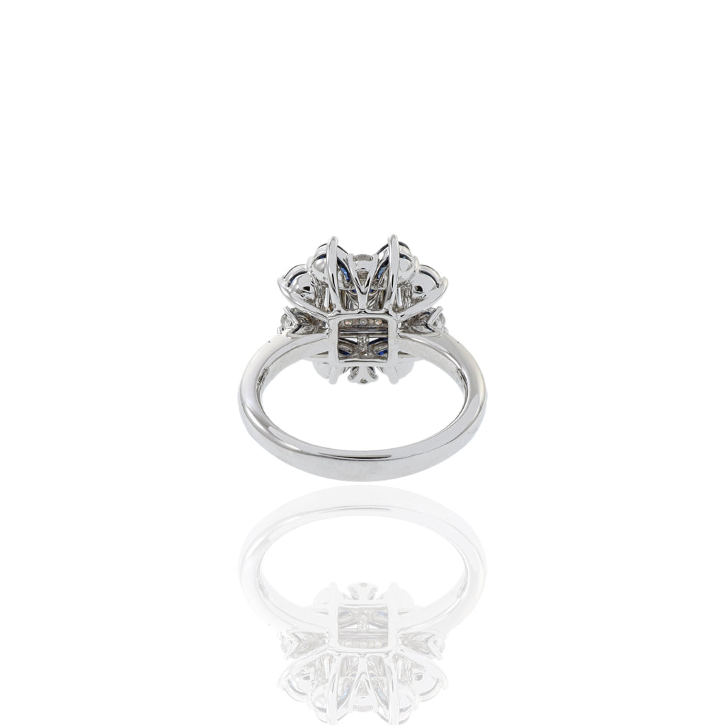 Solid Gold Blue Sapphire And Flower Diamond Ring