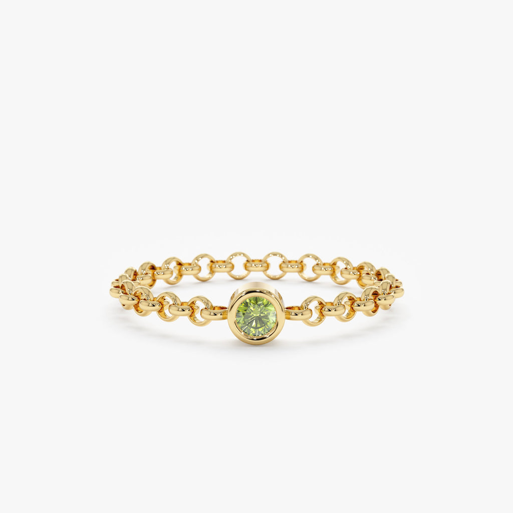 Solid Gold Peridot Chain Ring (701B9F)
