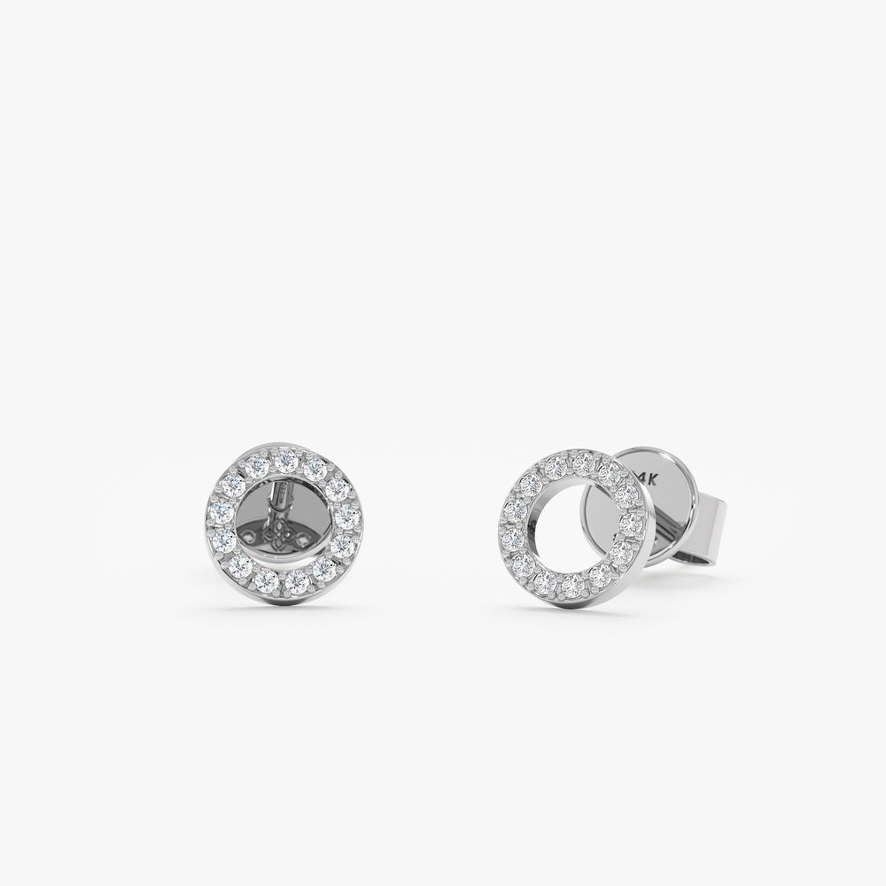 Solid Gold Halo Disc Diamond Stud Earrings