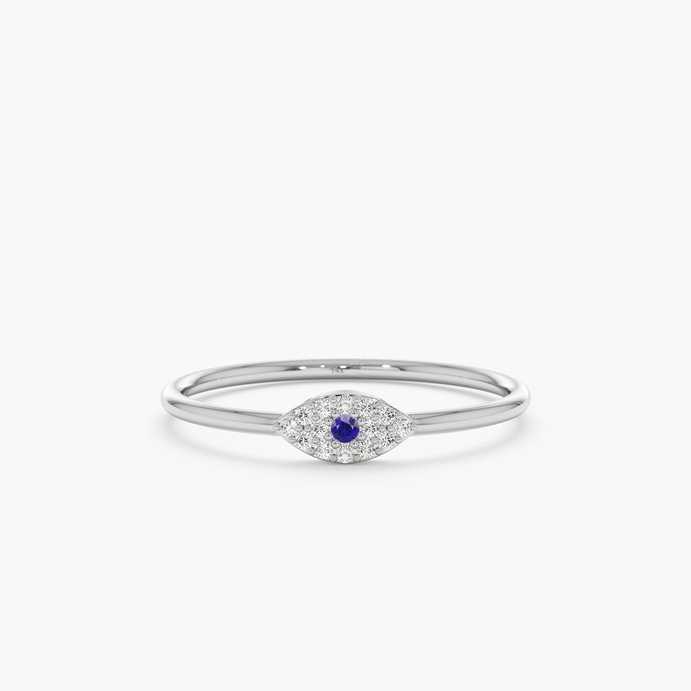 Solid Gold Diamond and Single Sapphire Evil Eye Ring (6F5728)