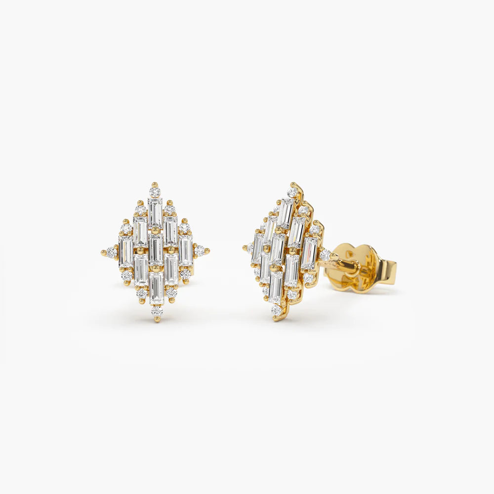Trendy Baguette Moissanite Cluster Studs, photo 1