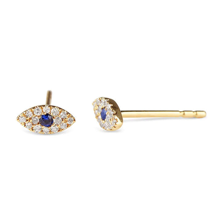 Solid Gold Diamond and Sapphire Evil Eye Studs