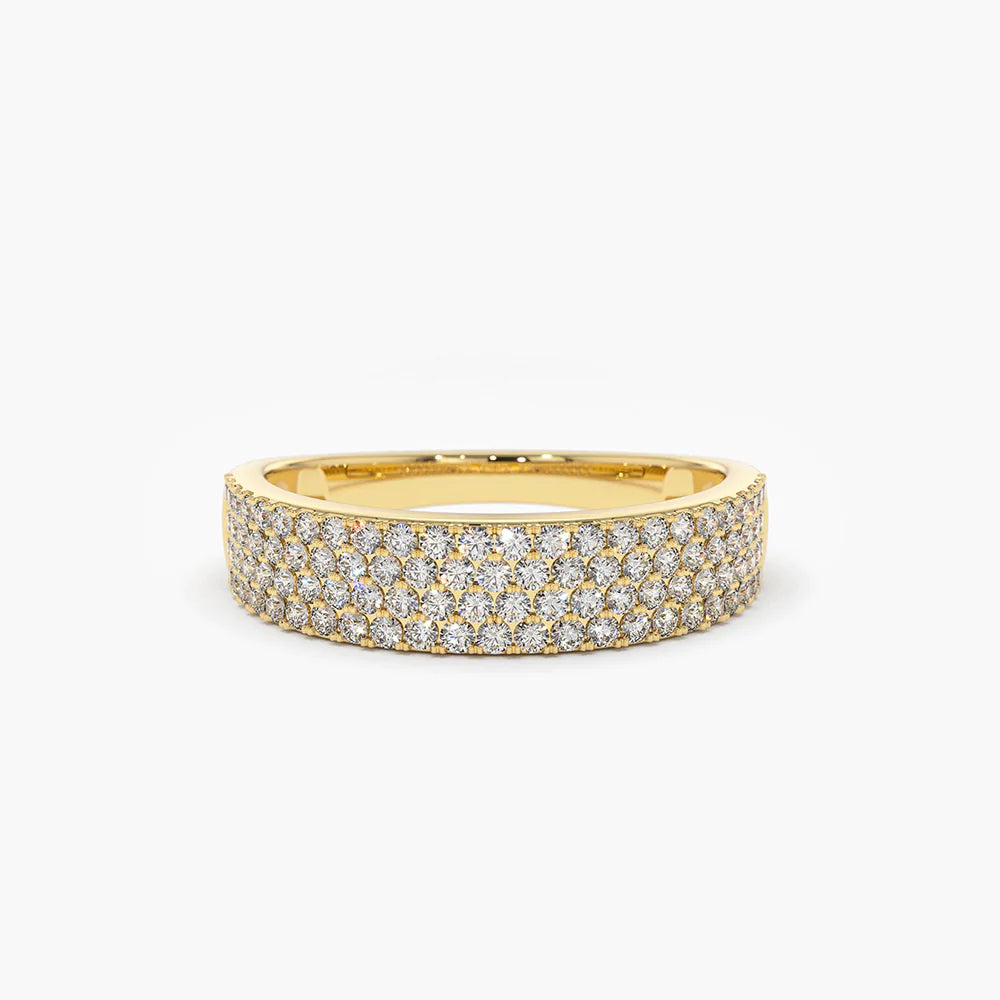 Solid Gold Half Eternity 4 Row Micro Pave Wedding Band