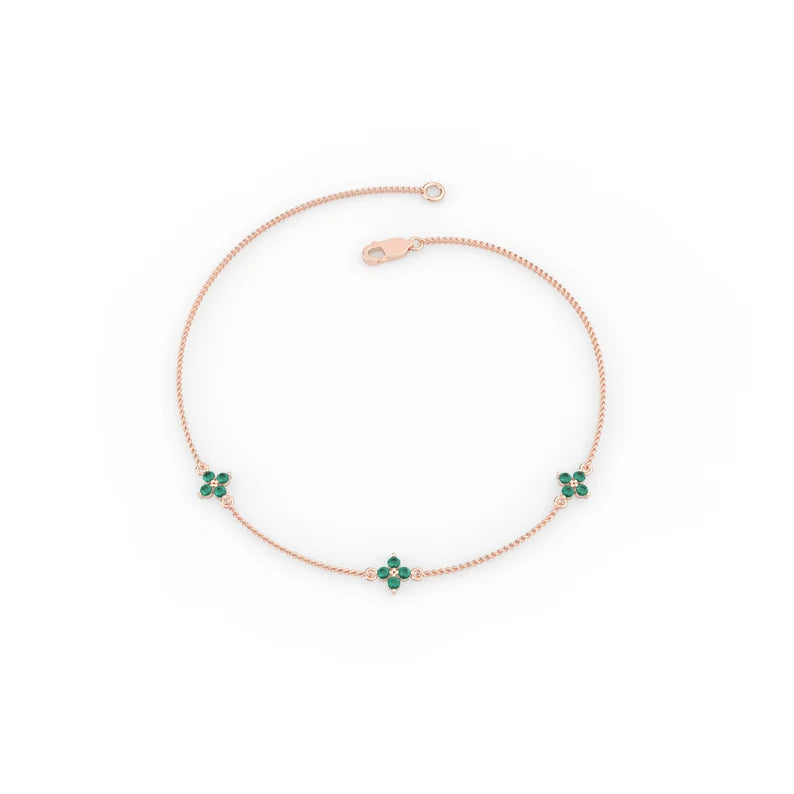 Solid Gold Flower Emerald Bracelet