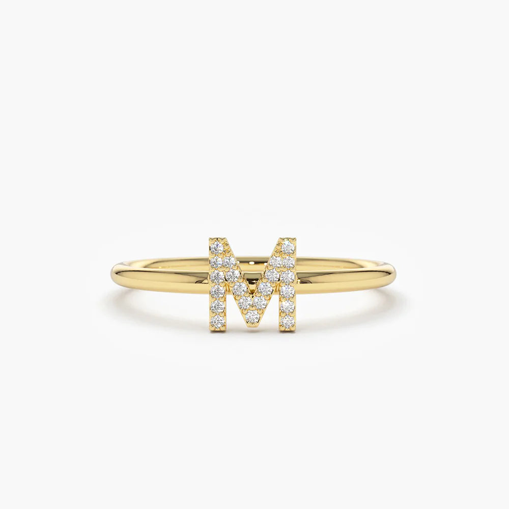 Solid Gold Diamond Initial Ring