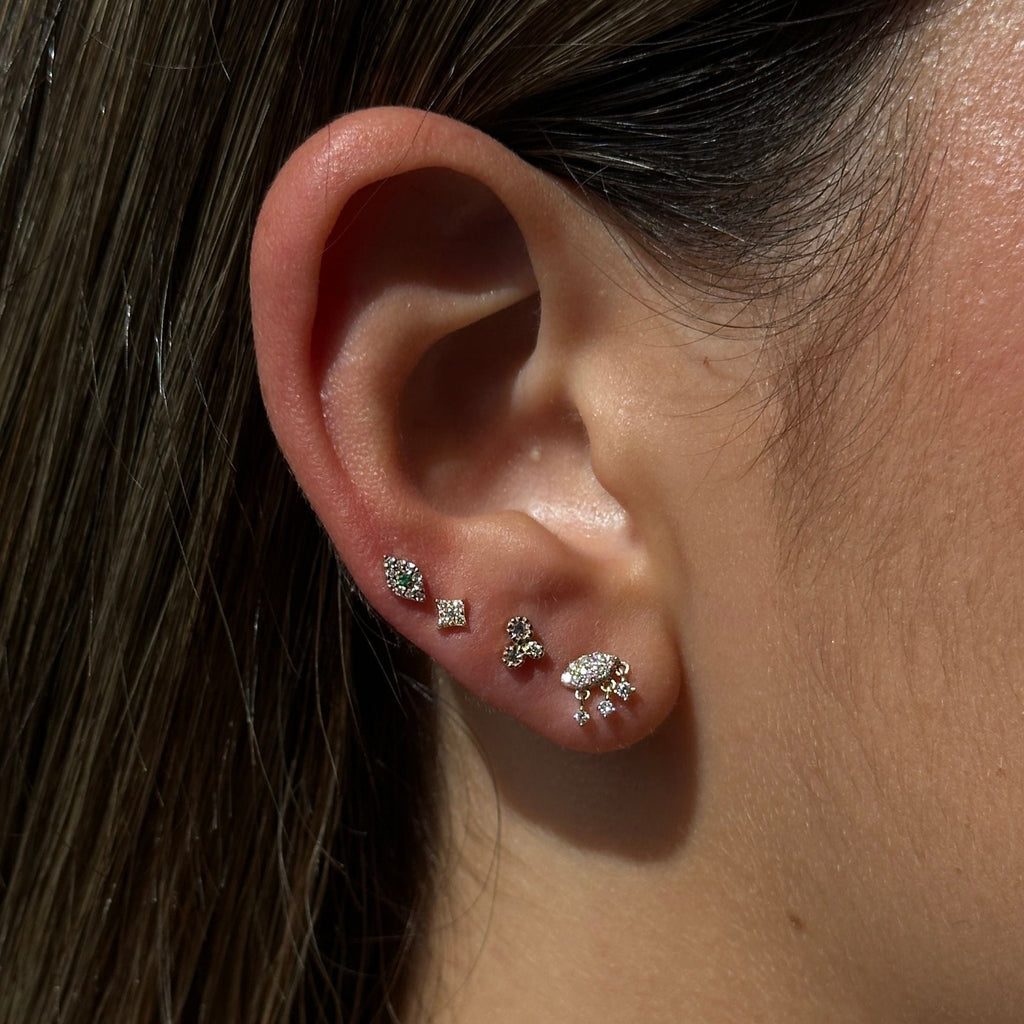 Solid Gold Diamond Square Stud Earring