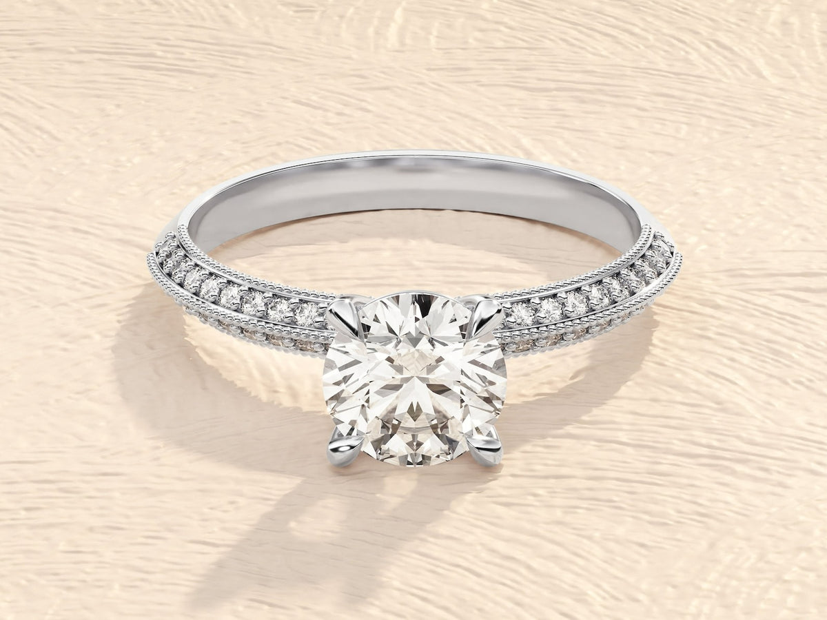 14K Solid Gold 1 CT Round Lab Grown Diamond Ring