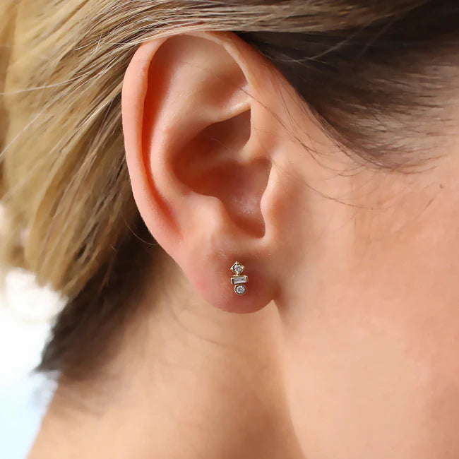 Baguette and Round Cut Mix Moissanite Earrings, photo 2