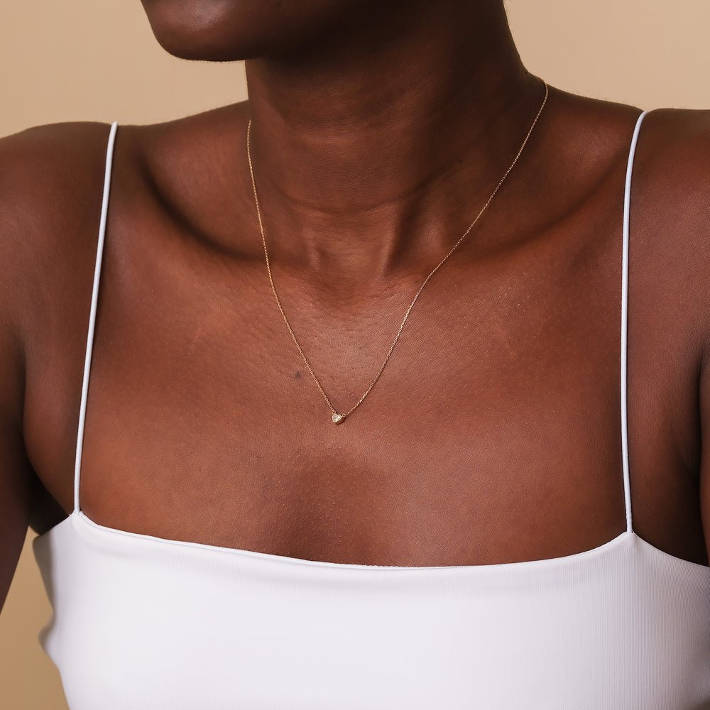 Solid Gold Solitaire Diamond Heart Necklace (877A13)