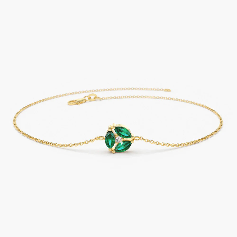 Solid Gold Marquise Emerald Cluster Bracelet