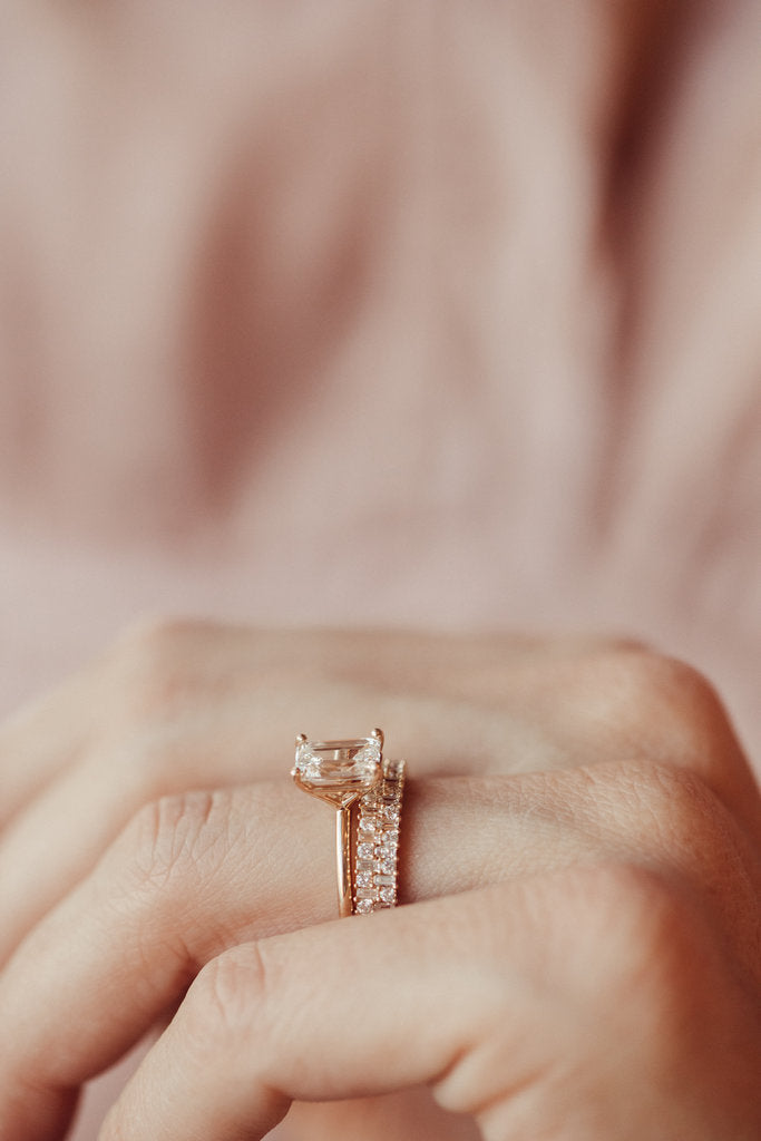 Solid Gold Double Row Baguette and Round Diamond Band