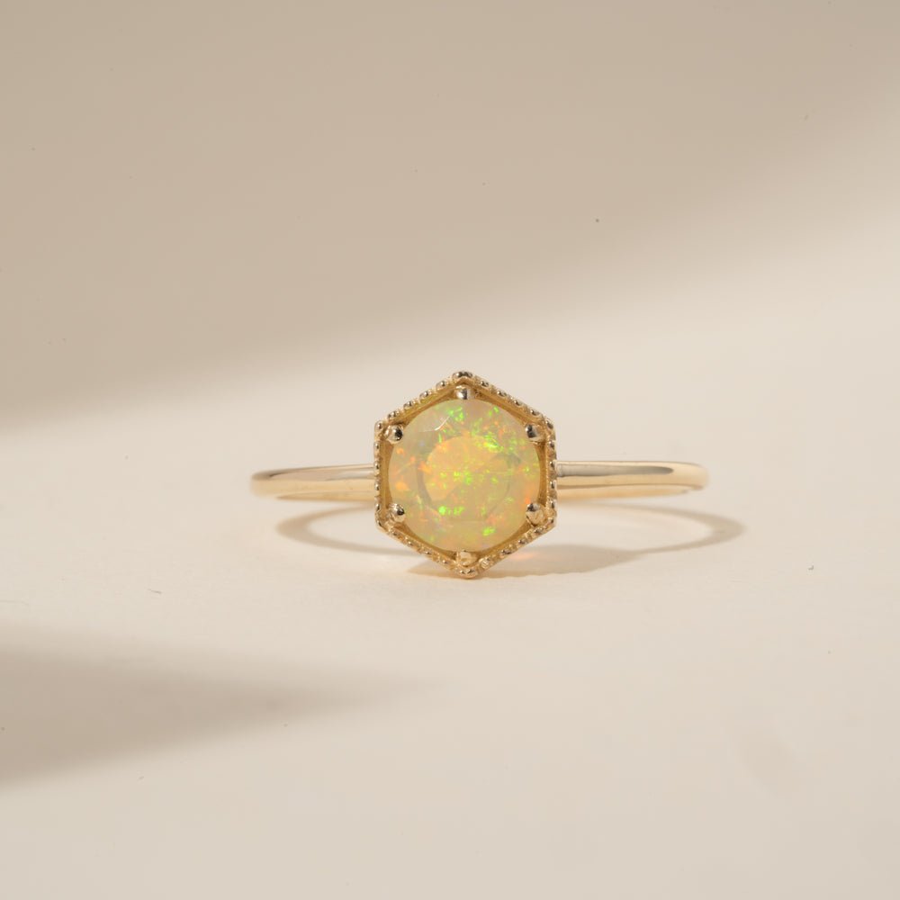 Solid Gold Hexagon Opal Ring (17BA21)