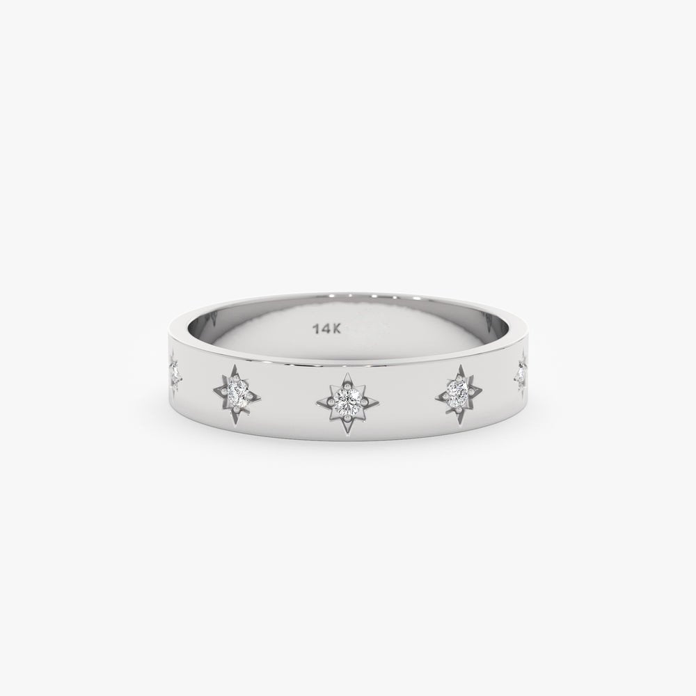 Solid Gold Multi Diamond Starburst Band