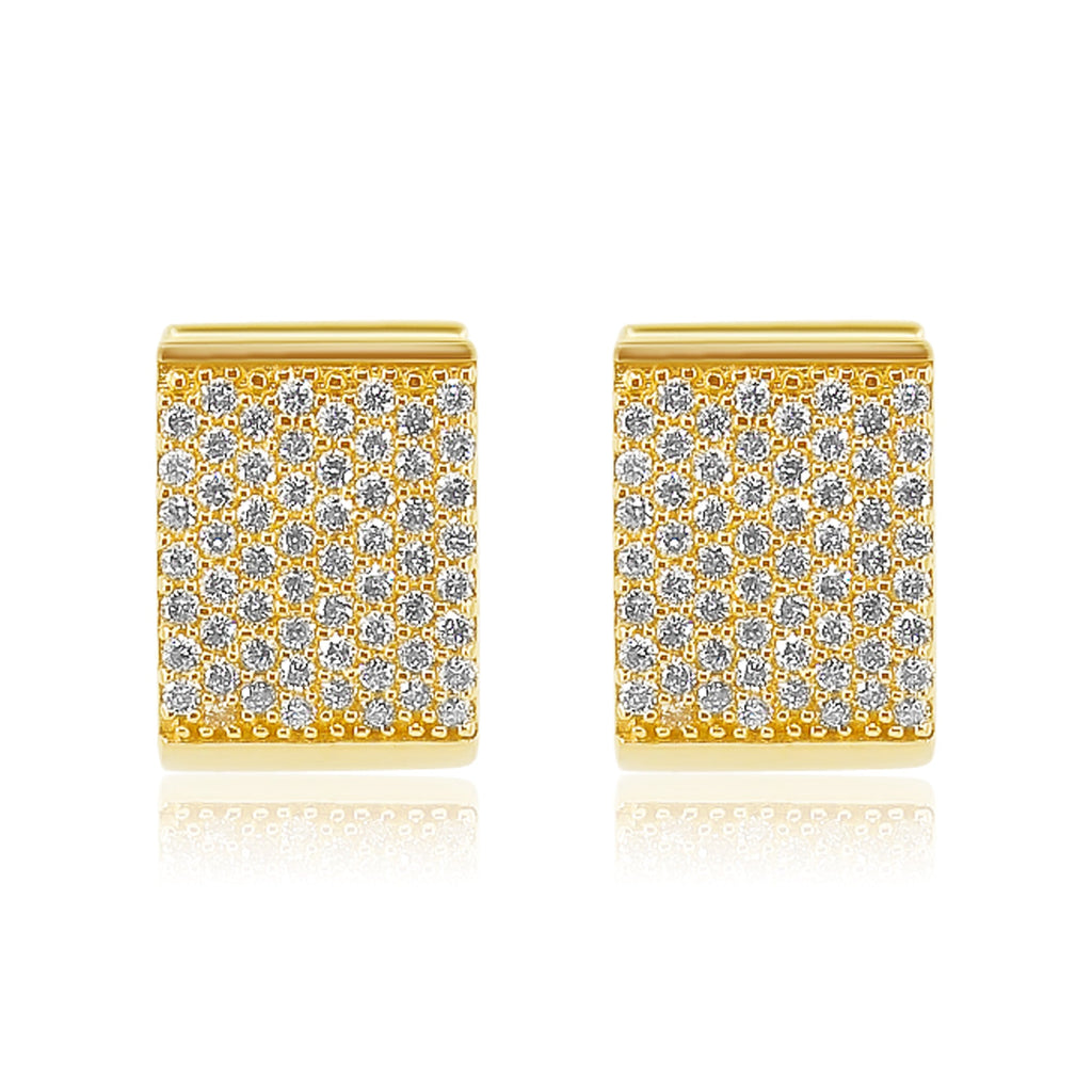 Solid Gold Pave Diamond Square Hoop Earring