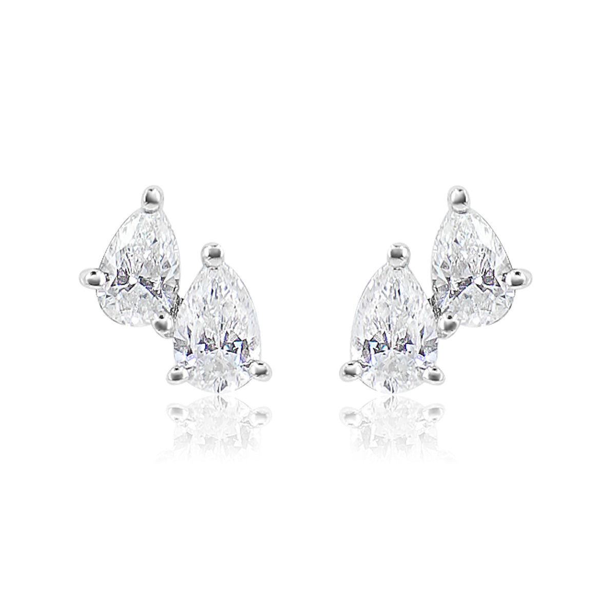 Solid Gold Double Diamond Pear Shaped Stud Earring