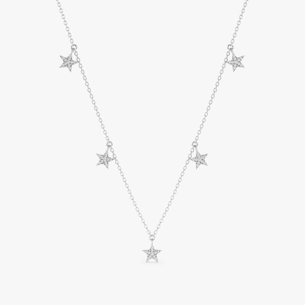 Solid Gold Dainty Diamond Star Drop Necklace (3B2C0A)