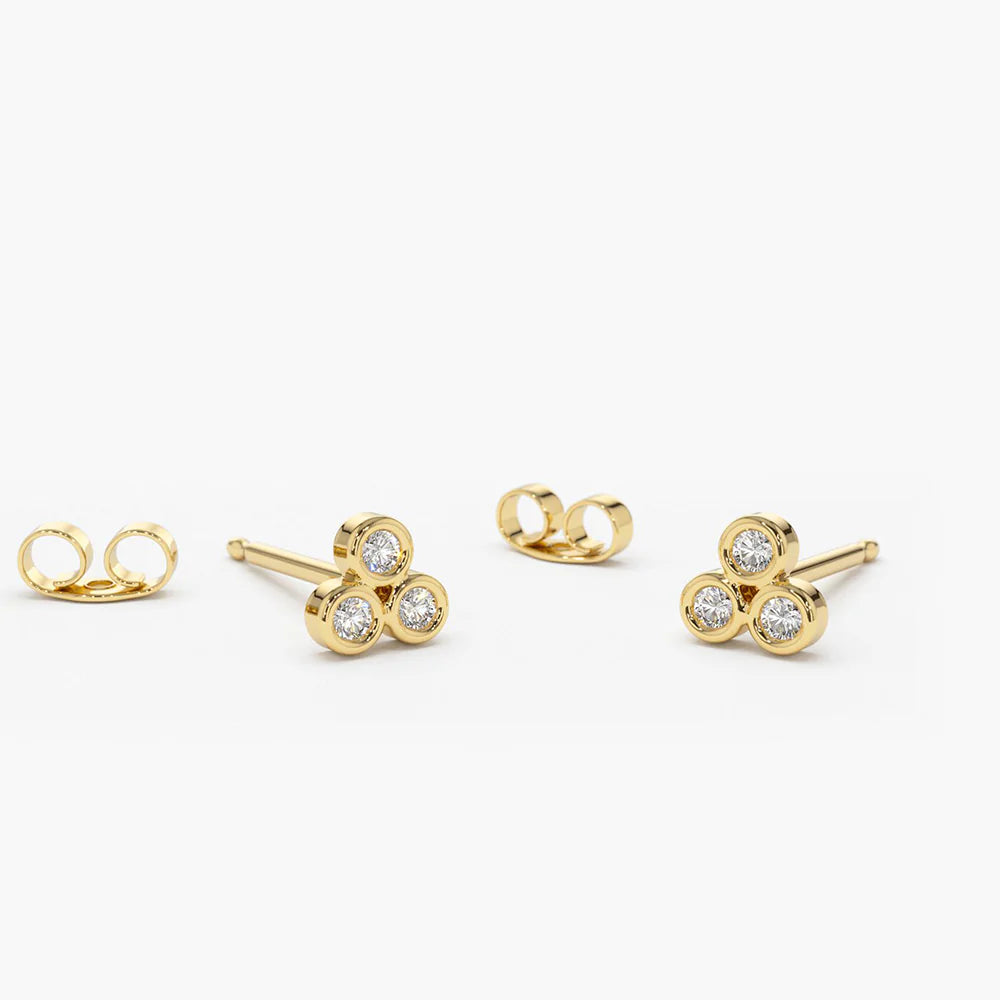 Solid Gold Dainty Round Cut Lab-Grown Diamond Trio Stud Earring