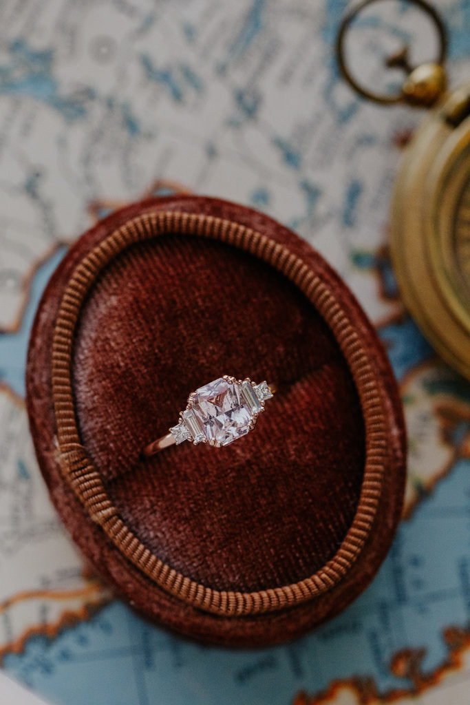 Stone Ring - The Caspian 1.30 ct Emerald Cut Pink Sapphire & Diamond Side