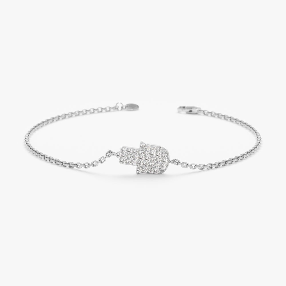 Solid Gold Pave Diamond Hamsa Hand Bracelet (6A09A3)