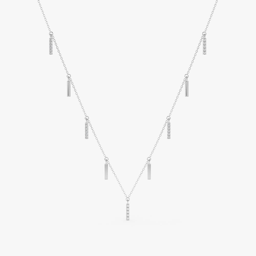 Solid Gold Multi Diamond Bar Necklace (5BB5AA)