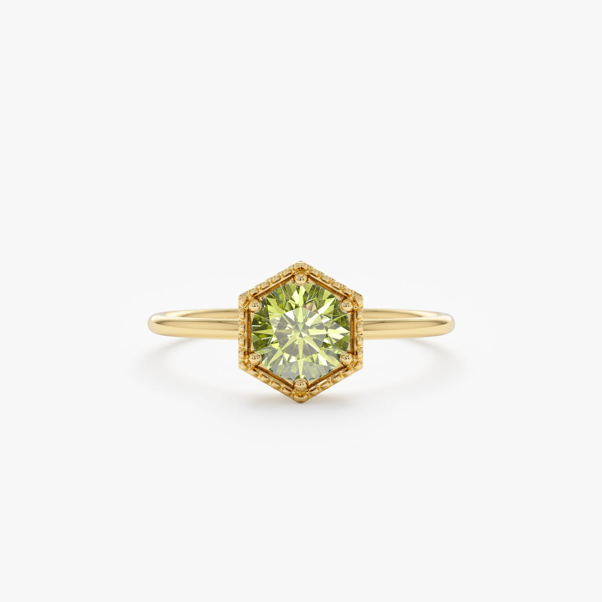 Solid Gold Hexagon Peridot Ring (1C910E)