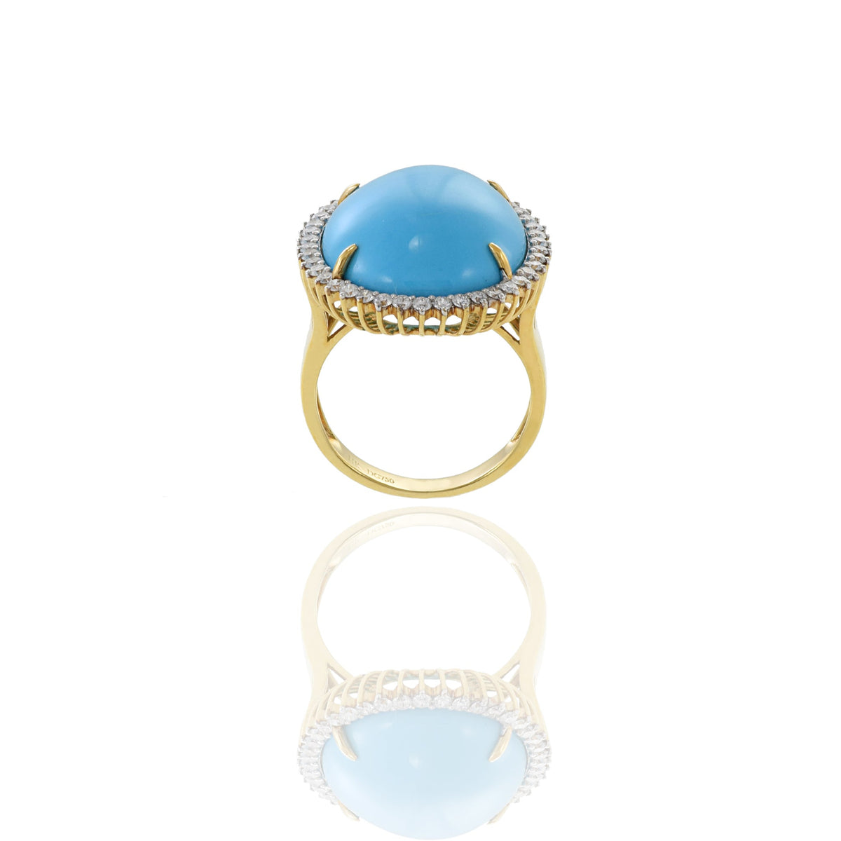 Solid Gold Natural Sleeping Beauty Turquoise Ring with Diamonds - (666EF9)