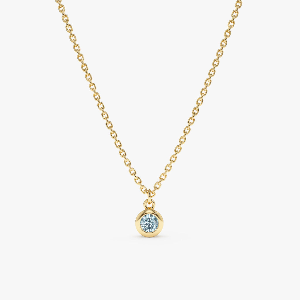 Solid Gold Aquamarine Charm Necklace (9A6052)