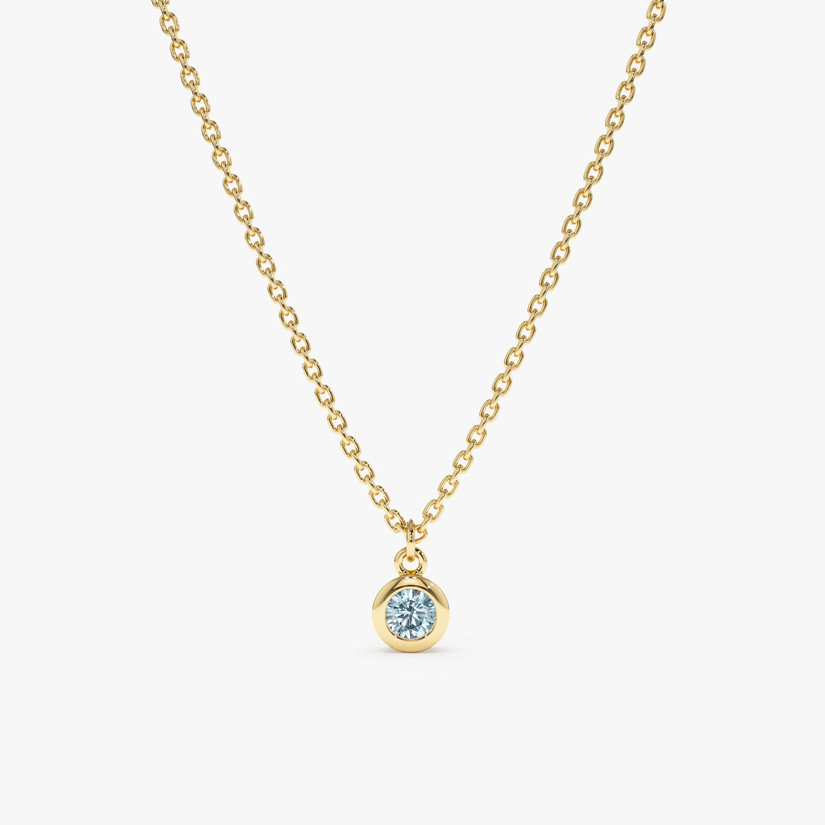 Solid Gold Aquamarine Charm Necklace (9A6052)