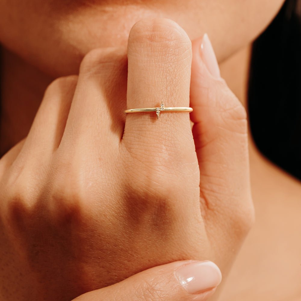 14K Solid Gold Petite Diamond Lightning Bolt Ring