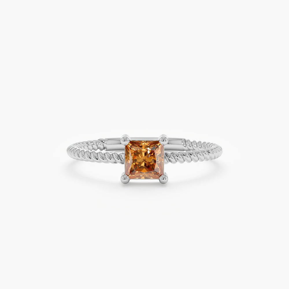 Solid Gold Citrine Square Ring (B2D85A)