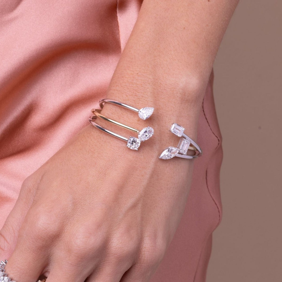 Solid Gold Lab Grown Oval and Baguette Bangle (F72275)