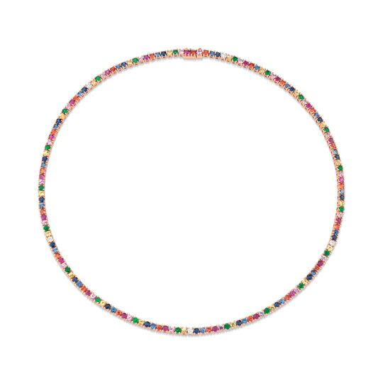 Solid Gold Multi Color Sapphire Necklace