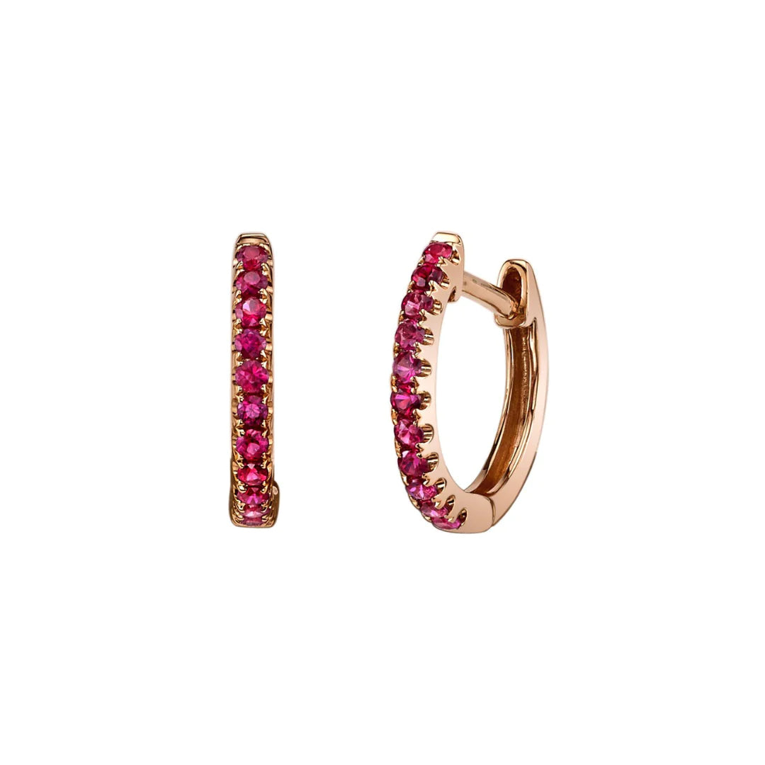 Solid Gold Small Ruby Huggies / Hoops
