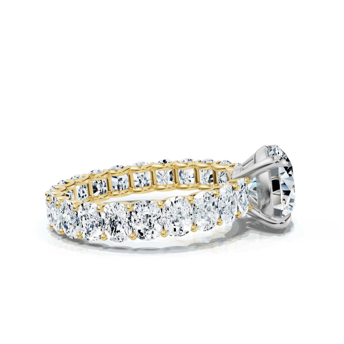 18K Solid Gold Oval & Round Lab Grown Diamond Ring