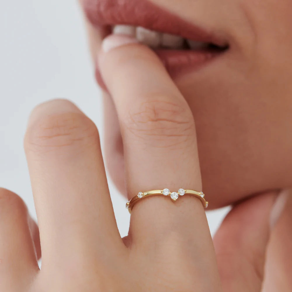 Solid Gold Curved Chevron Diamond Stacking Ring