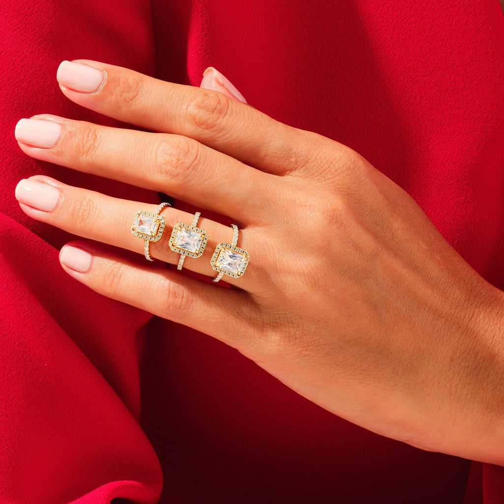 Solid Gold 3 CT Lab Grown Emerald Cut Halo Engagement Ring