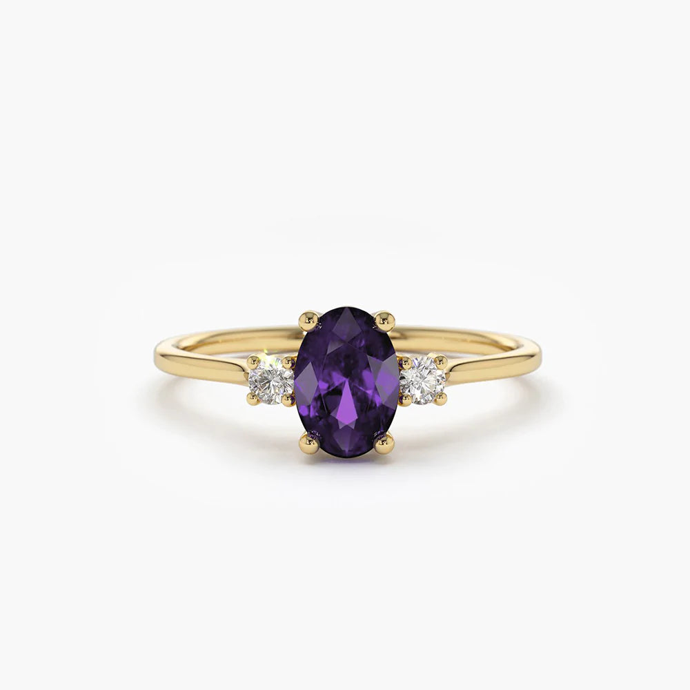 Solid Gold Amethyst Oval Ring (F225FB)