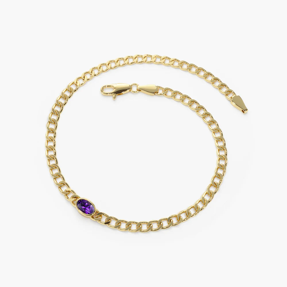 Solid Gold Cuban Link Bracelet | Bezel Setting London Blue Topaz