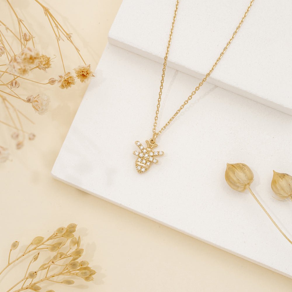 Solid Gold Diamond Bumblebee Necklace (83FC52)